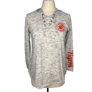 PRESSBOX | Gray Space Dye Clemson Tigers Lace-Up V-Neck‎ Long Sleeve Hooded Top